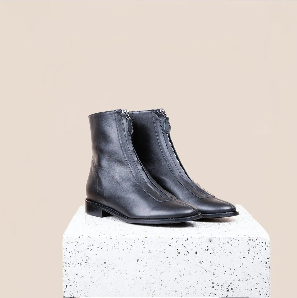 Roma Black Leather Ankle Boot