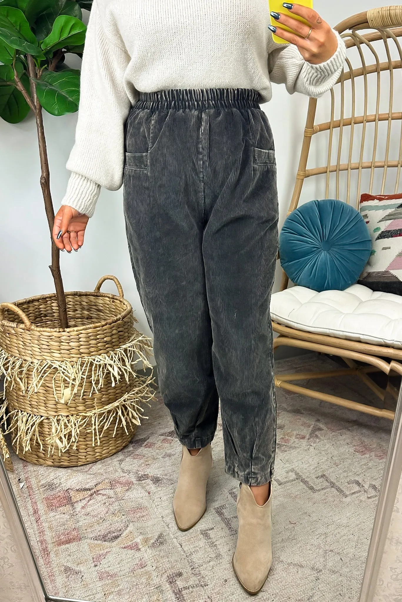 Roxi Corduroy Cropped Pants - Mineral Washed - FINAL SALE