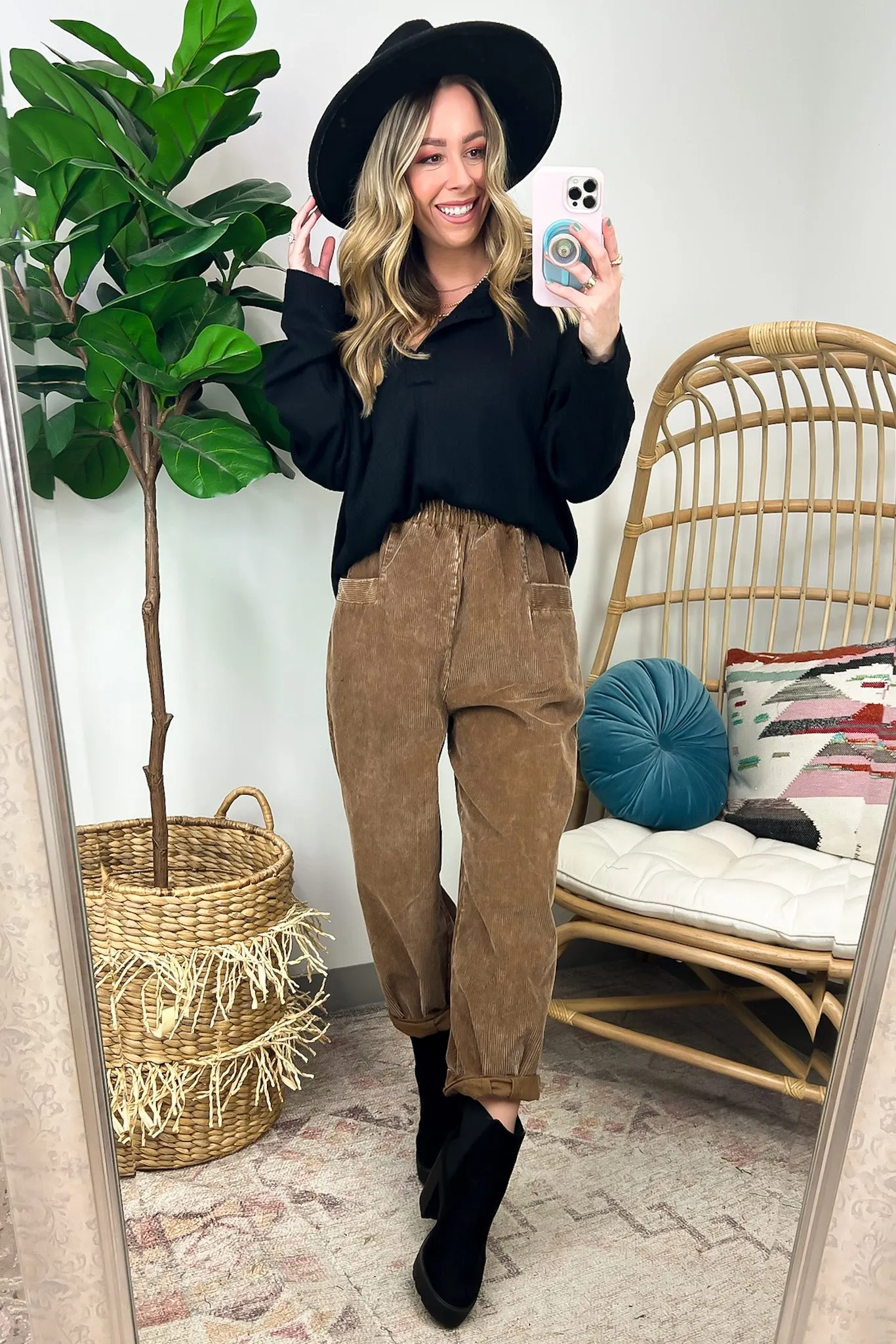 Roxi Corduroy Cropped Pants - Mineral Washed - FINAL SALE