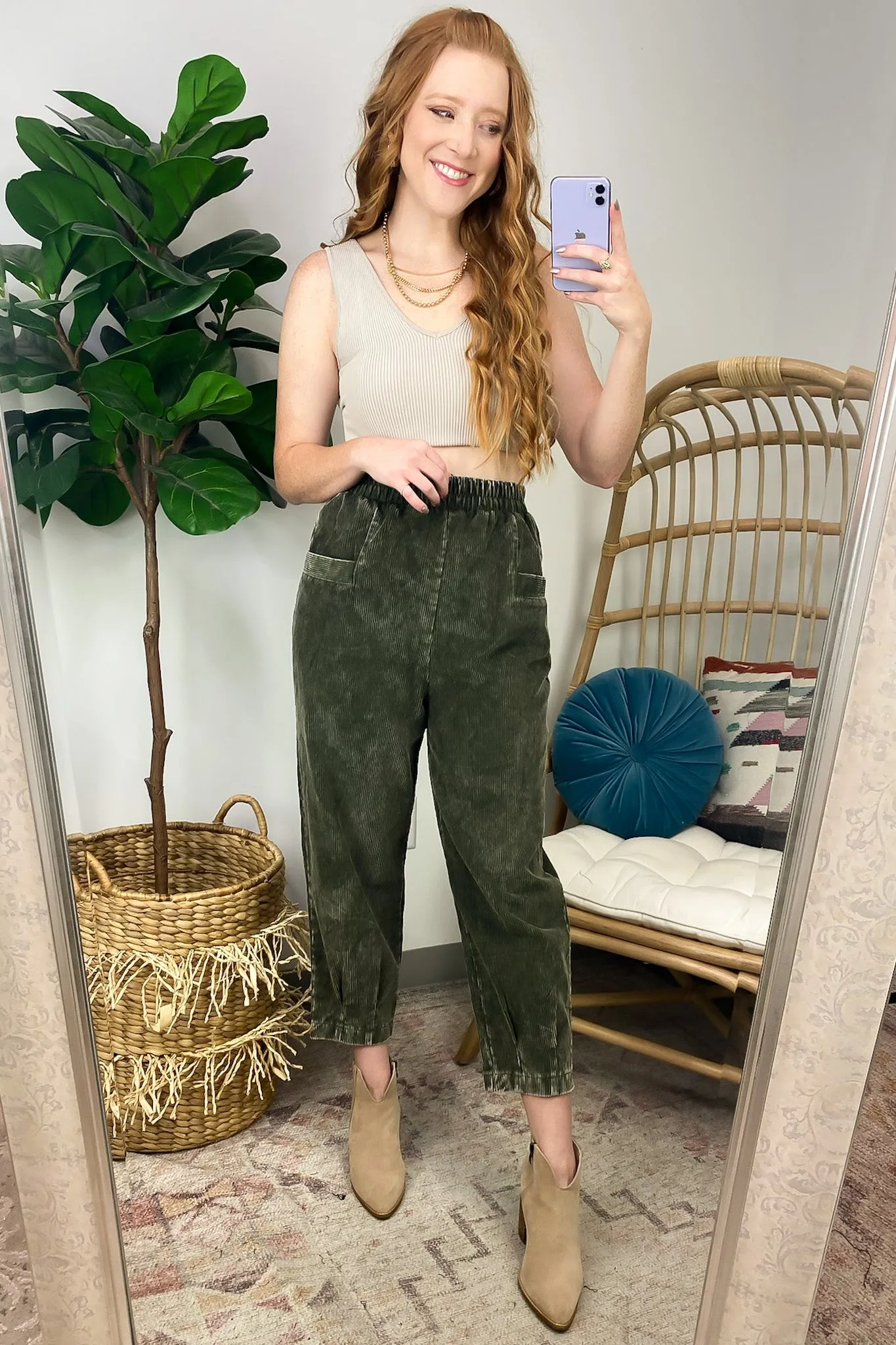 Roxi Corduroy Cropped Pants - Mineral Washed - FINAL SALE