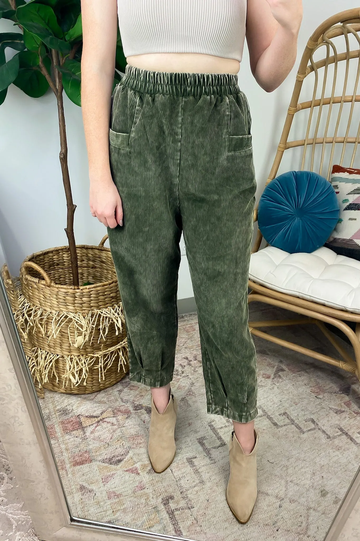 Roxi Corduroy Cropped Pants - Mineral Washed - FINAL SALE