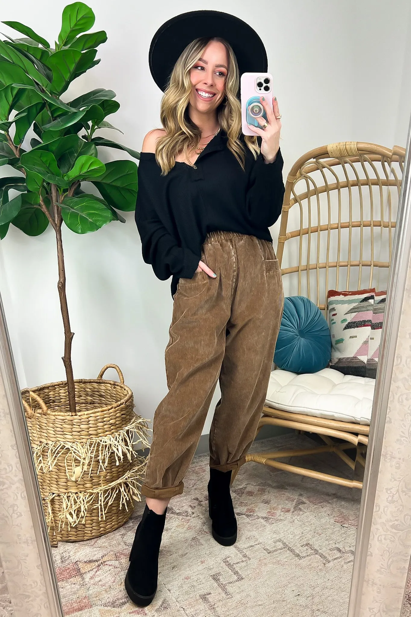 Roxi Corduroy Cropped Pants - Mineral Washed - FINAL SALE