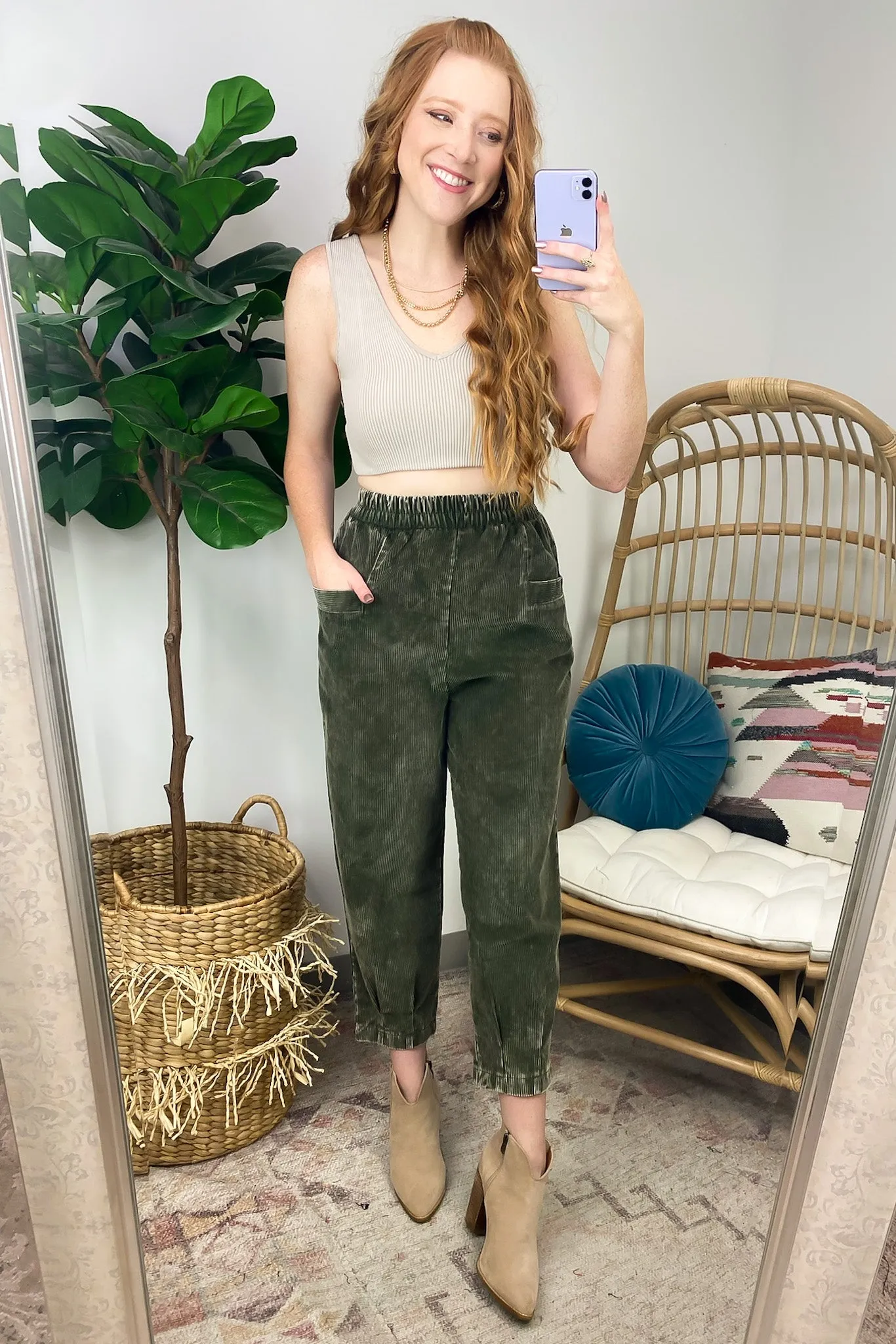 Roxi Corduroy Cropped Pants - Mineral Washed - FINAL SALE