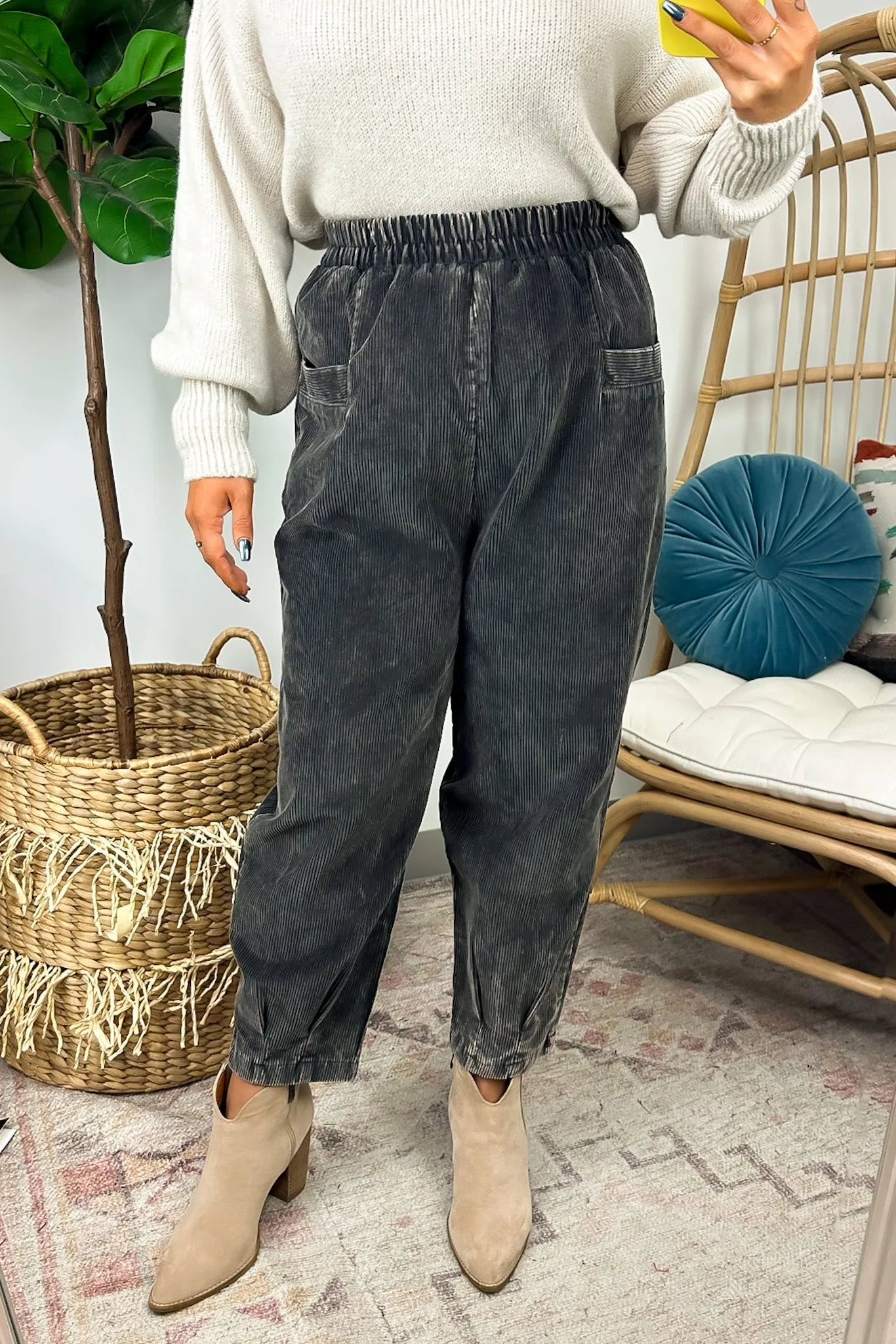 Roxi Corduroy Cropped Pants - Mineral Washed - FINAL SALE