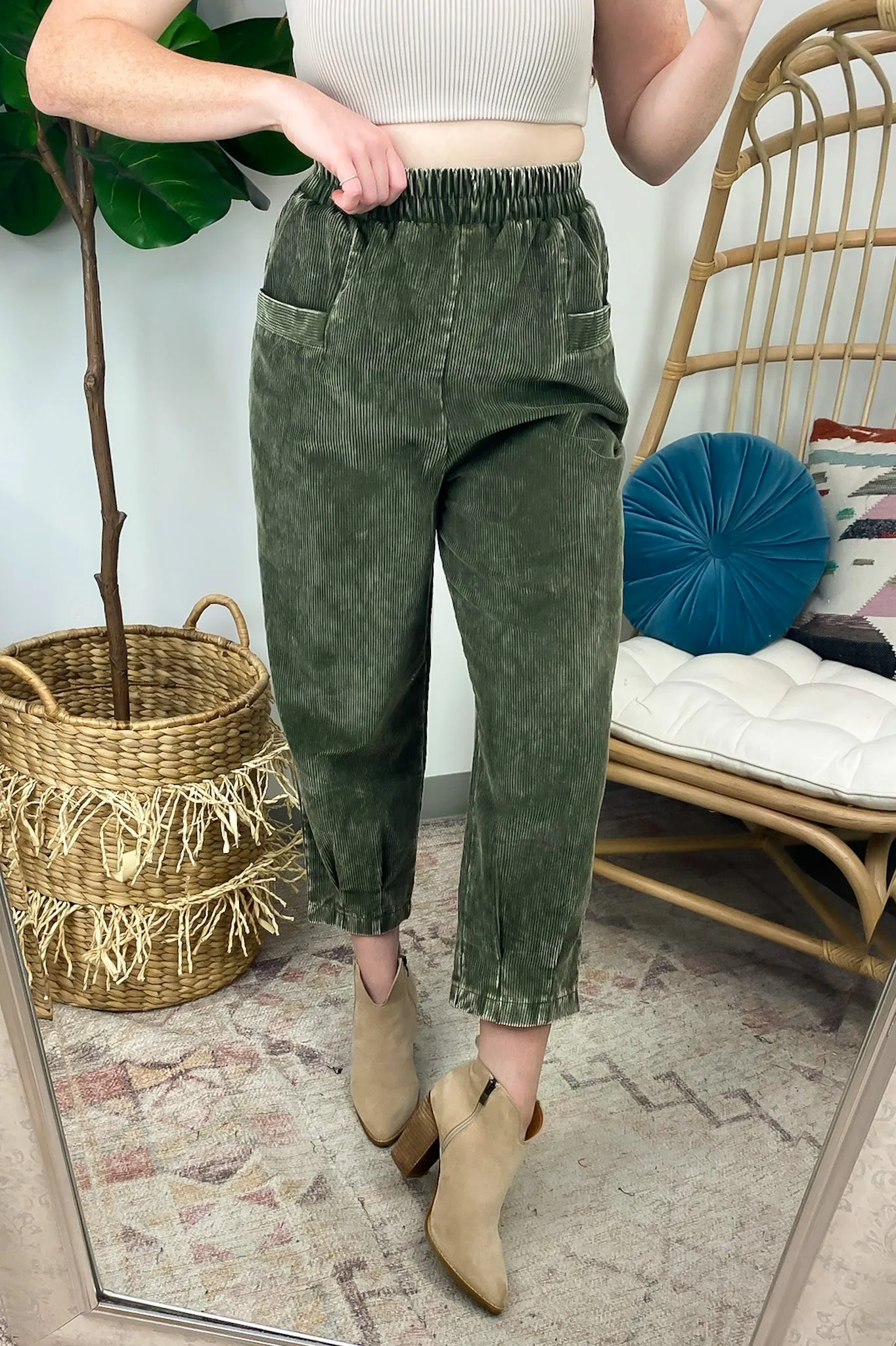 Roxi Corduroy Cropped Pants - Mineral Washed - FINAL SALE