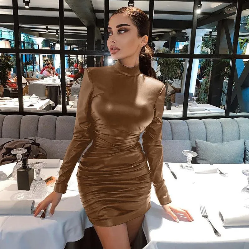 Ruched Turtleneck Bodycon Dress