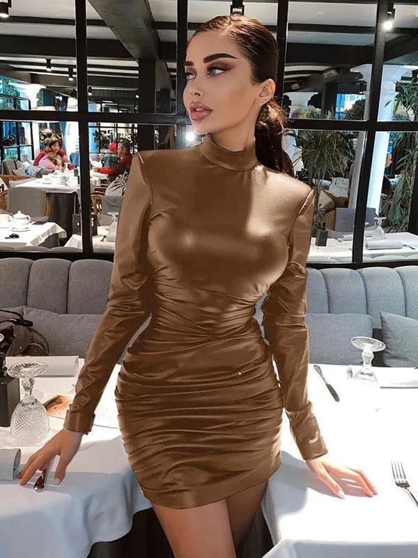 Ruched Turtleneck Bodycon Dress