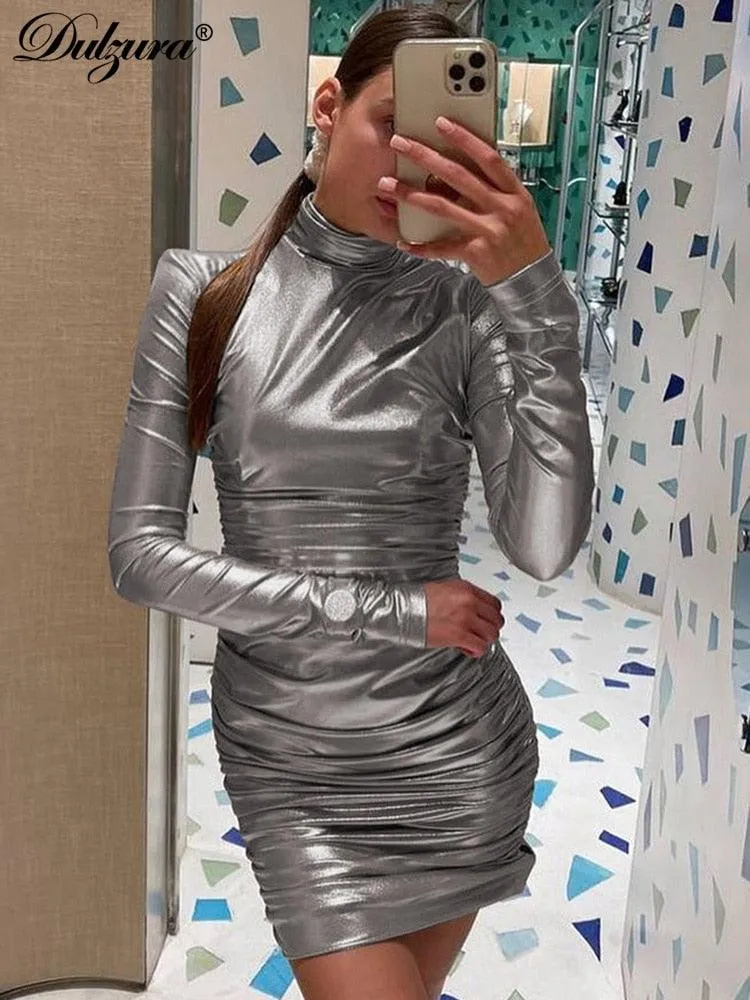 Ruched Turtleneck Bodycon Dress