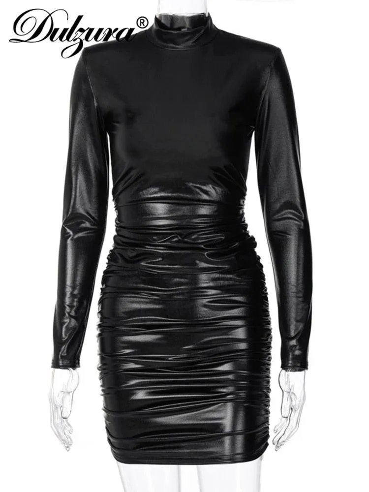 Ruched Turtleneck Bodycon Dress