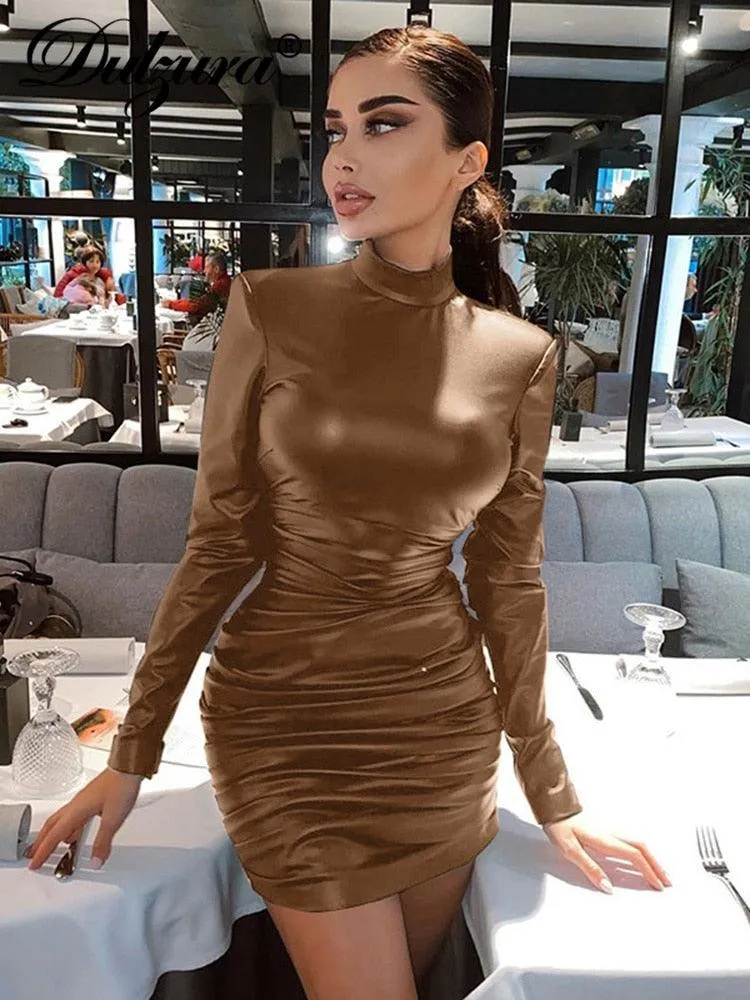 Ruched Turtleneck Bodycon Dress