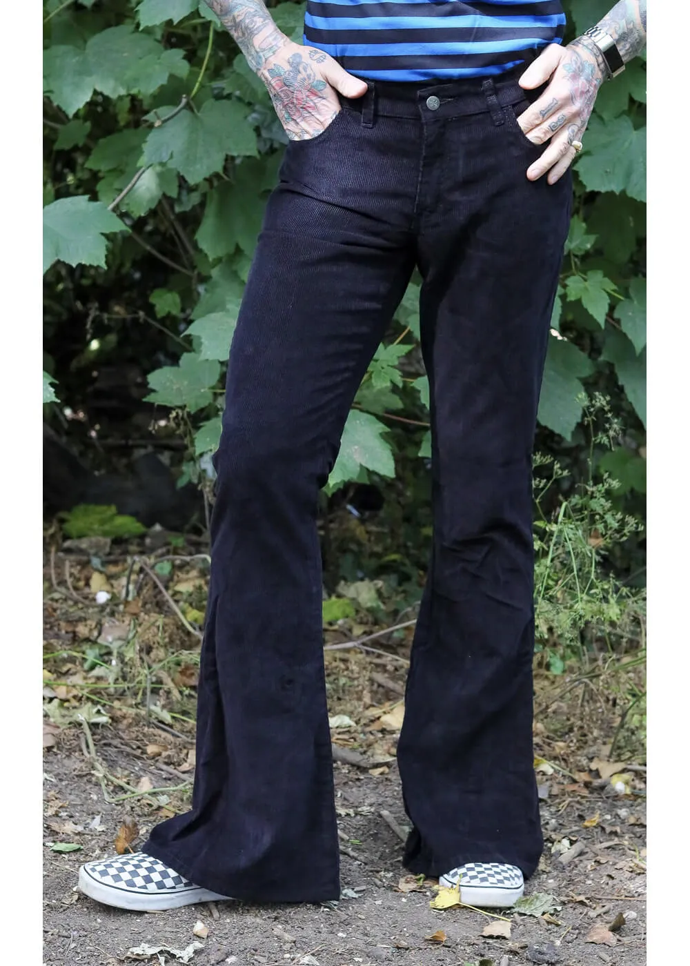 Run & Fly Corduroy Flare Pants Black - 70's Style | Men's Fashion