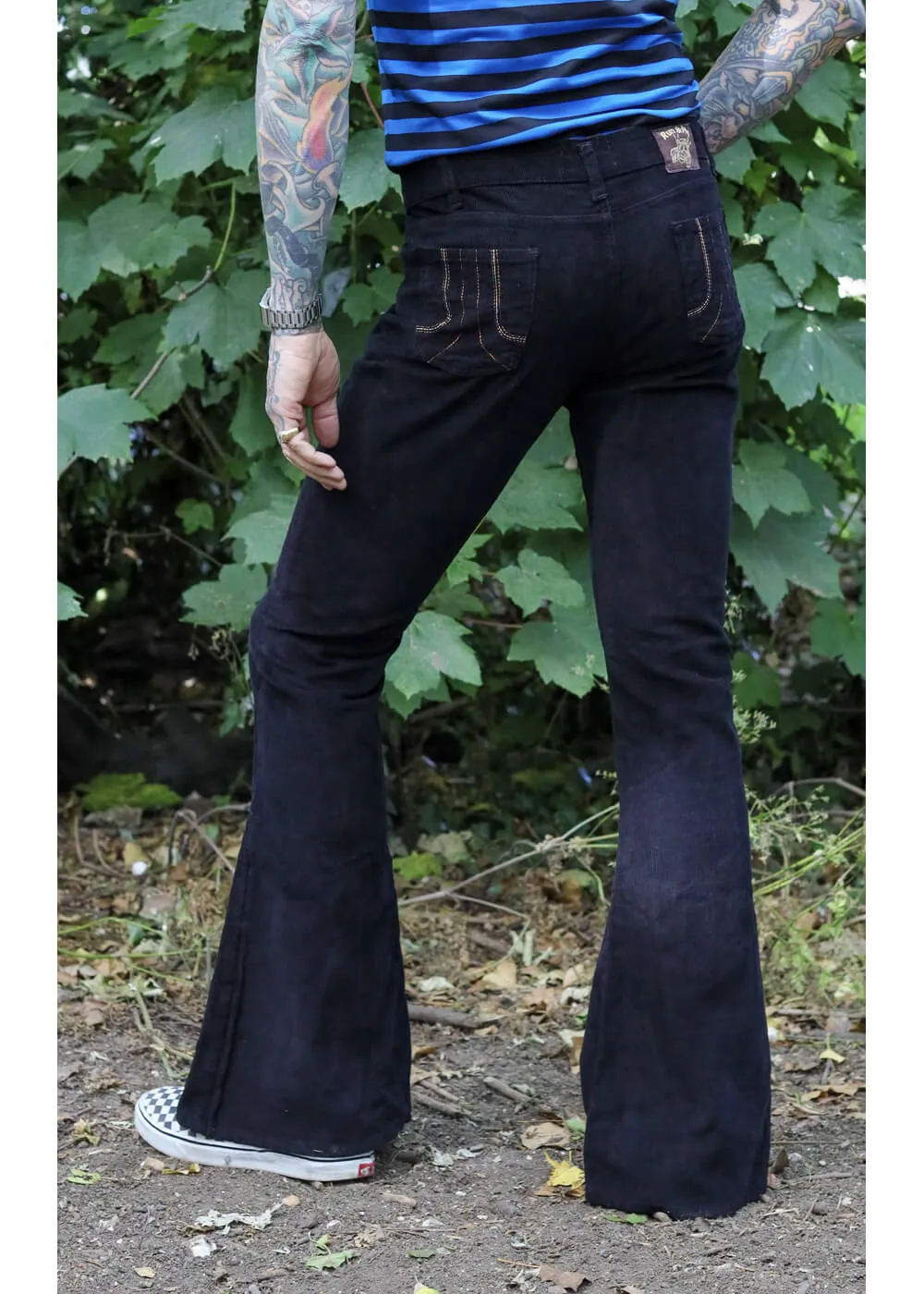 Run & Fly Corduroy Flare Pants Black - 70's Style | Men's Fashion