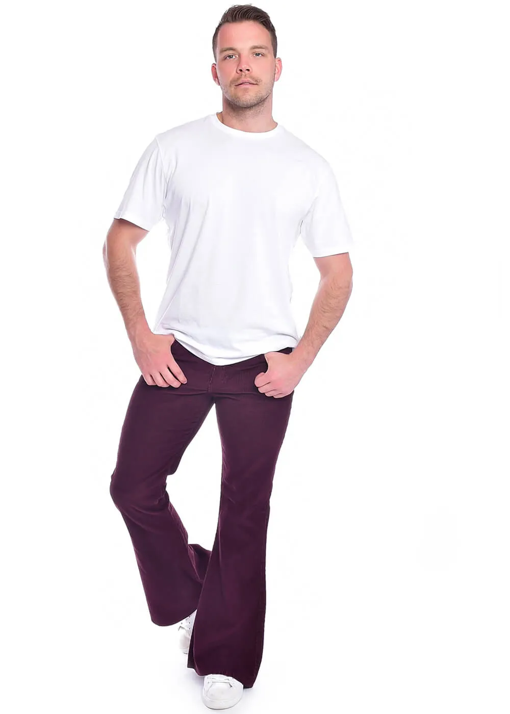 Run & Fly Men's Corduroy Flare Pants, Burgundy