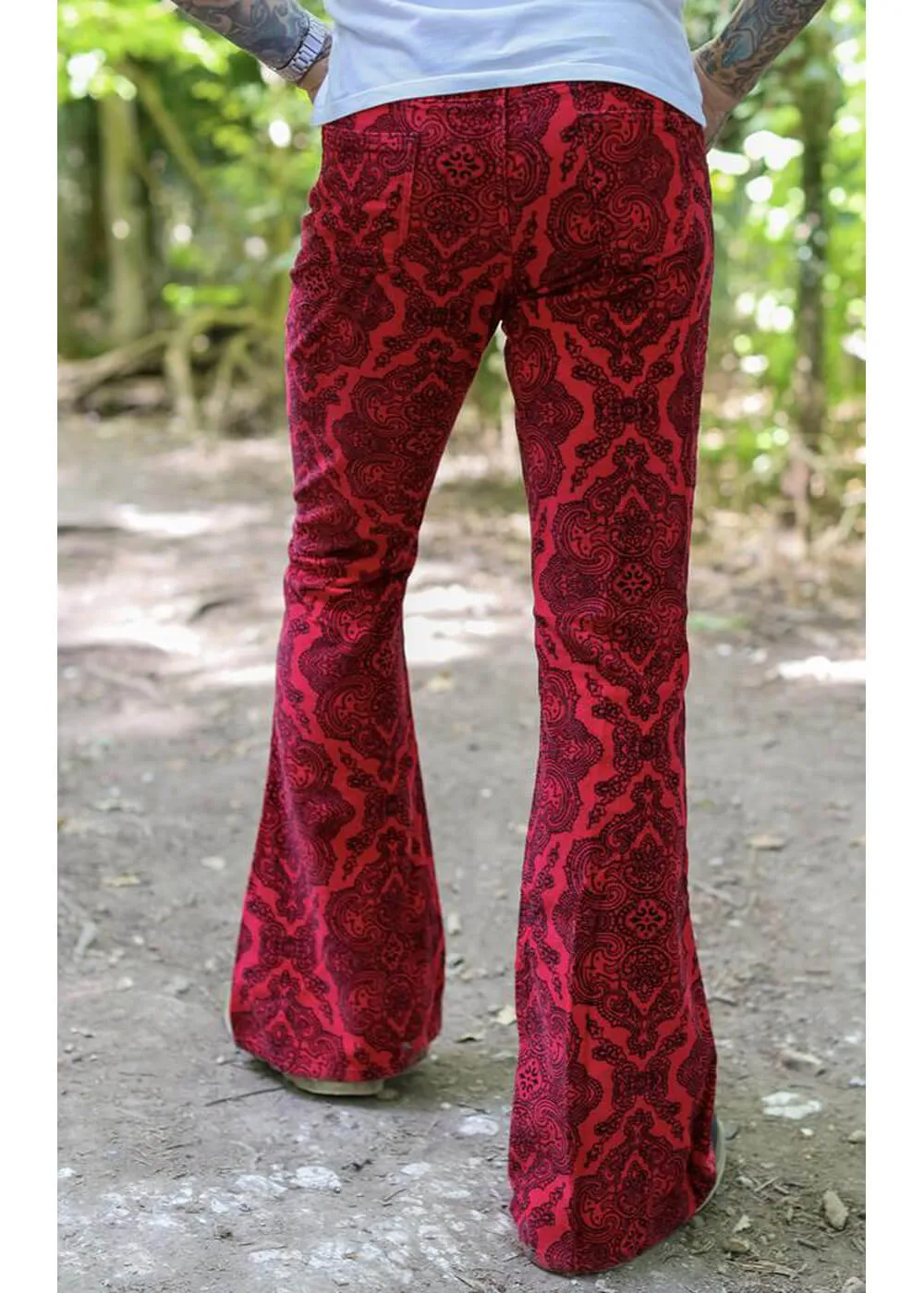 Run & Fly Men's Red Corduroy 70s Flare Pants / | / Run & Fly Men's Red Corduroy 70s Flare Trousers