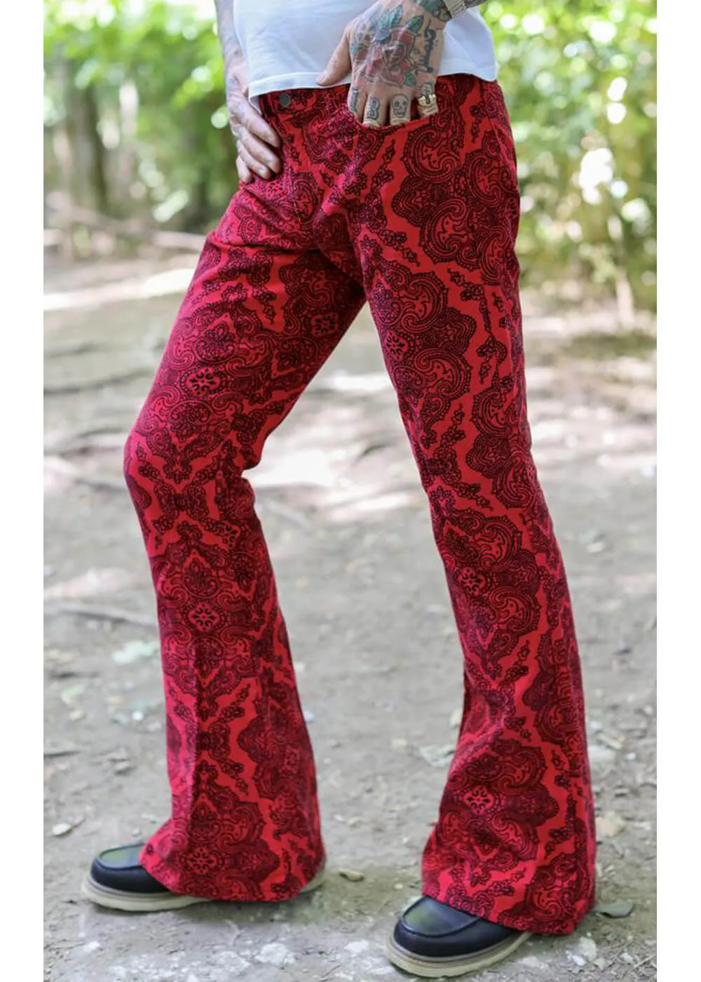 Run & Fly Men's Red Corduroy 70s Flare Pants / | / Run & Fly Men's Red Corduroy 70s Flare Trousers