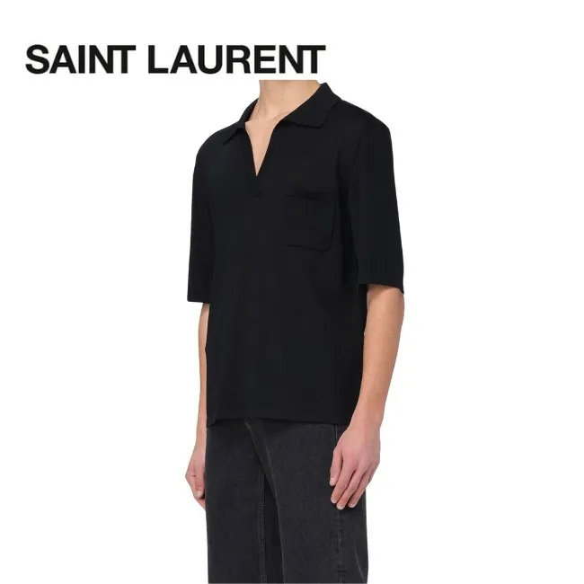 Saint Laurent Wool Plain Luxury Polos - Shop Now