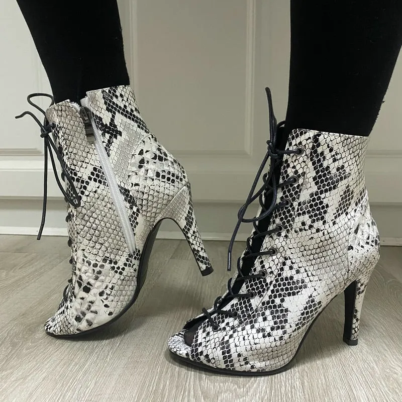 Sexy High Heel Peep Toe Zipper Boots for Women Dancing Indoor - Ankle Boots