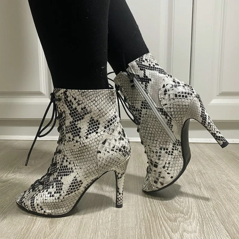 Sexy High Heel Peep Toe Zipper Boots for Women Dancing Indoor - Ankle Boots