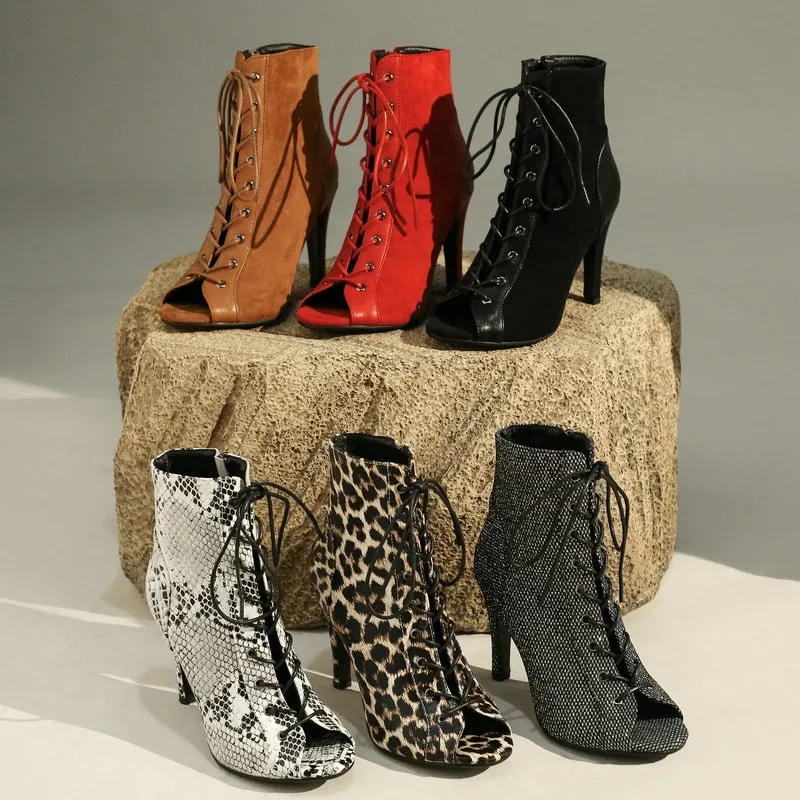 Sexy High Heel Peep Toe Zipper Boots for Women Dancing Indoor - Ankle Boots