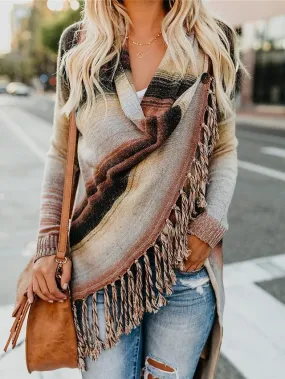 Shop the Women's Knitted Turtleneck Cloak Cardigan with Tassel Fringe