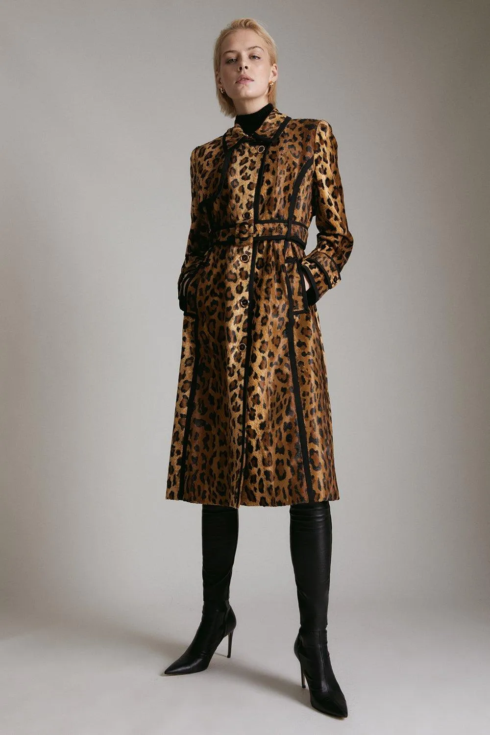 Signature Leopard Ponyskin Trench Coat | Karen Millen