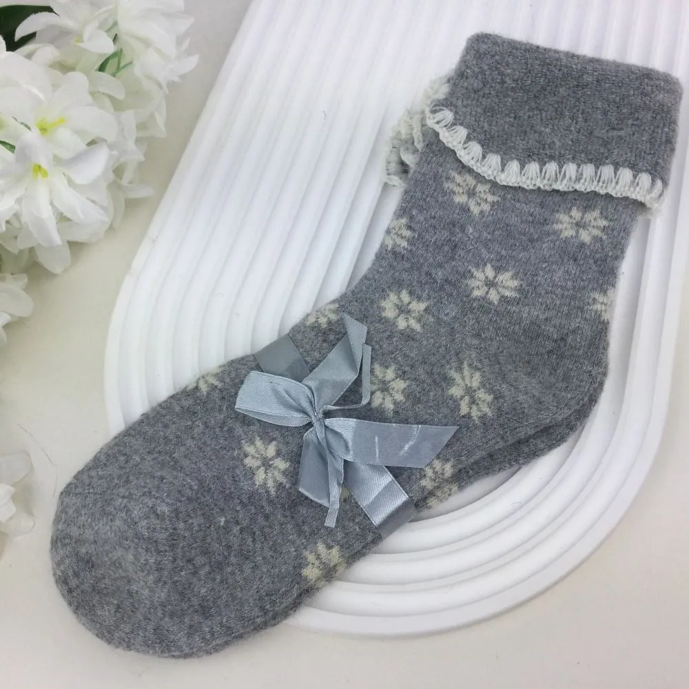 Snowflake Wool Lounge Socks - Warm Winter Knitted Socks