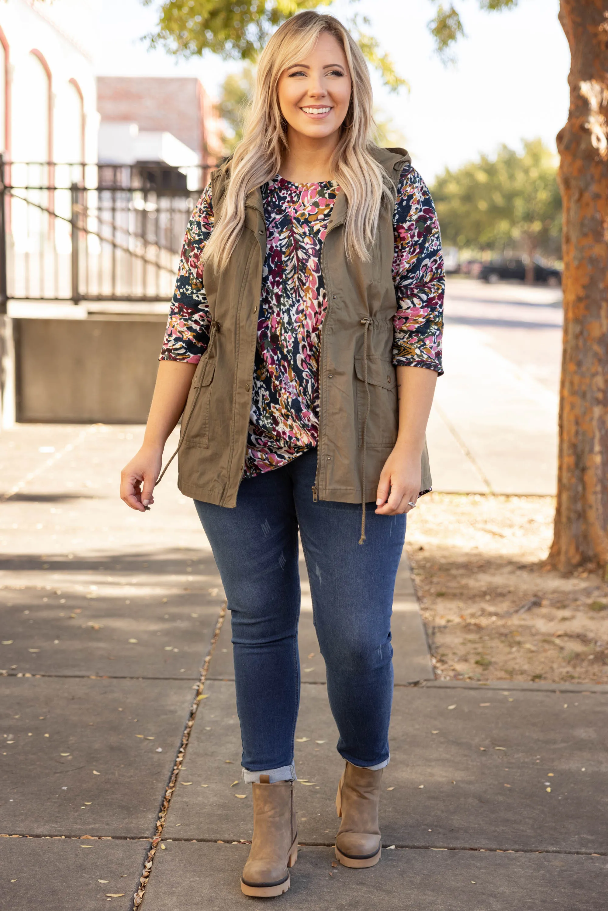 So Carefree Vest, Dusty Olive - Shop now for the trendy and stylish Dusty Olive So Carefree Vest.