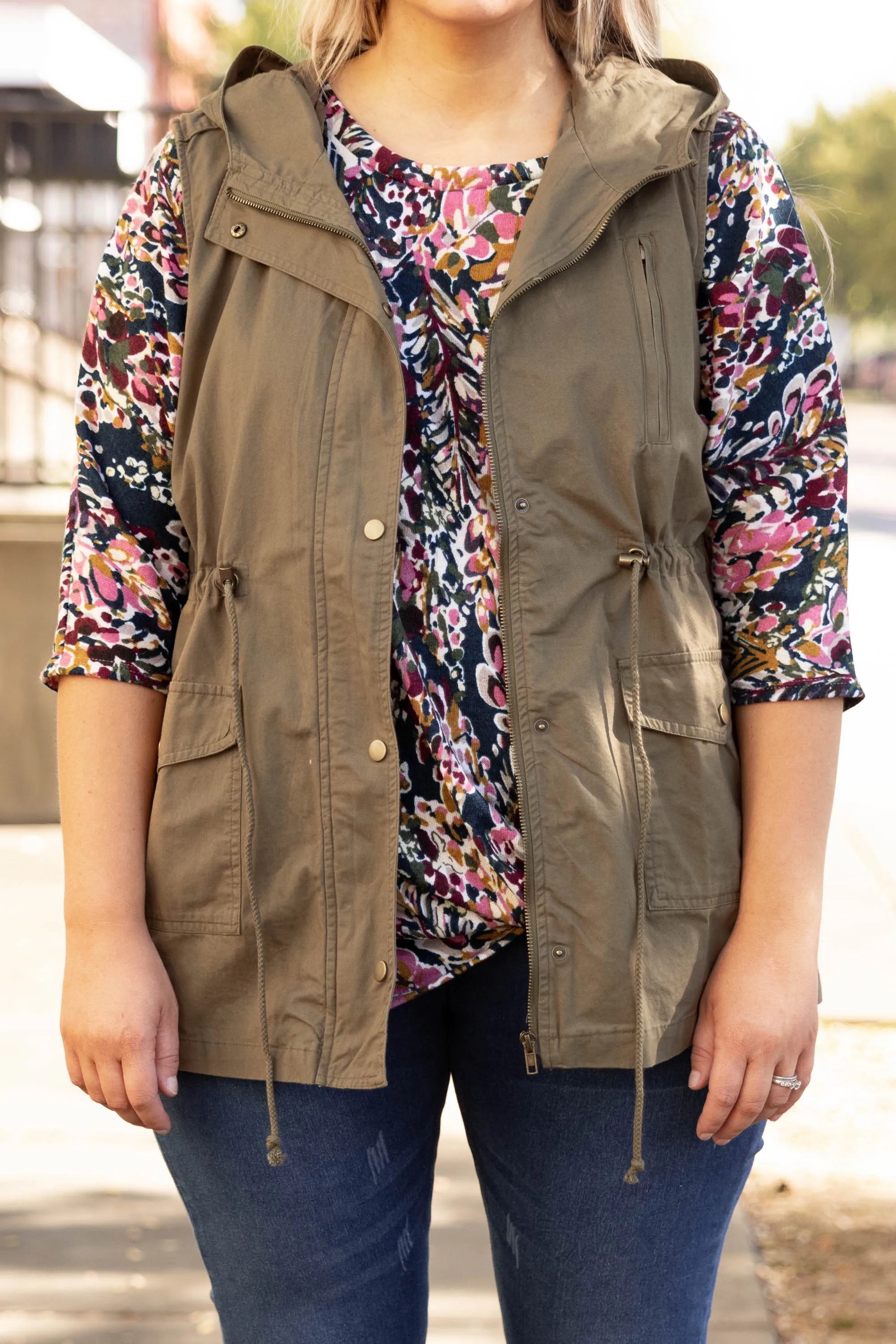 So Carefree Vest, Dusty Olive - Shop now for the trendy and stylish Dusty Olive So Carefree Vest.