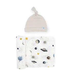 Soft Knit Planets Swaddle and Hat Set