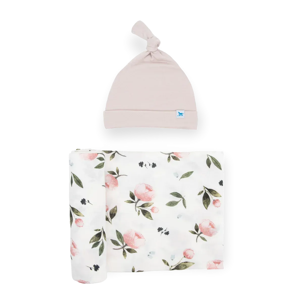 Soft Knit Swaddle and Hat Set, Watercolor Rose - Baby Blanket and Cap Set, Watercolor Rose Design