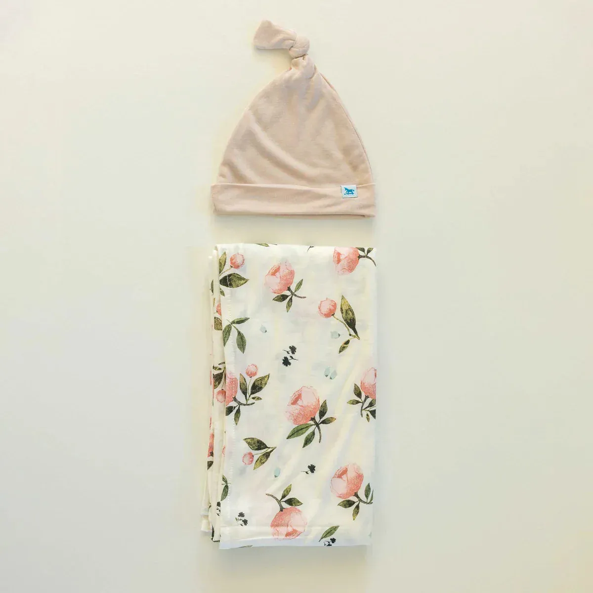 Soft Knit Swaddle and Hat Set, Watercolor Rose - Baby Blanket and Cap Set, Watercolor Rose Design