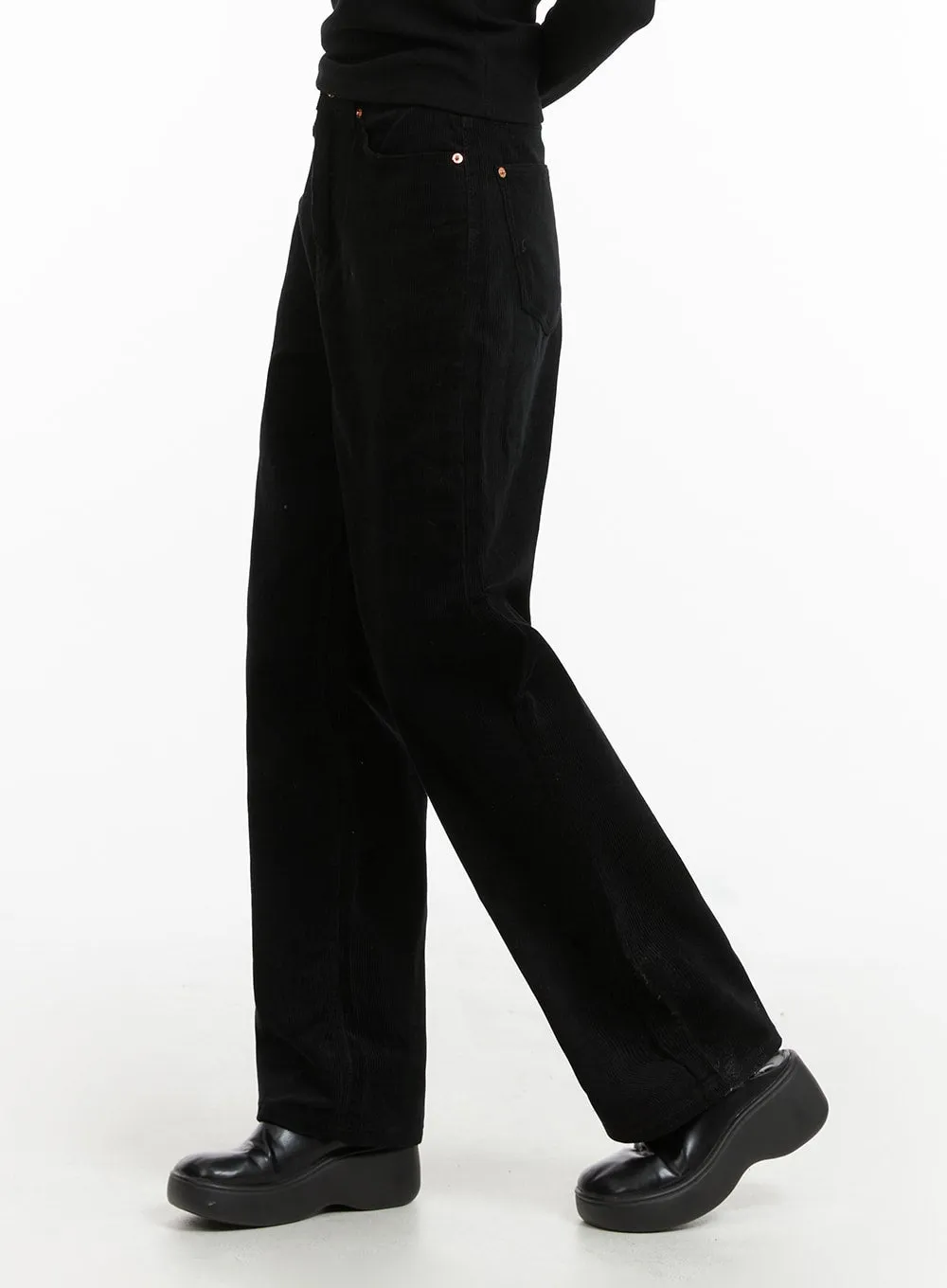 Solid Corduroy Straight Pants