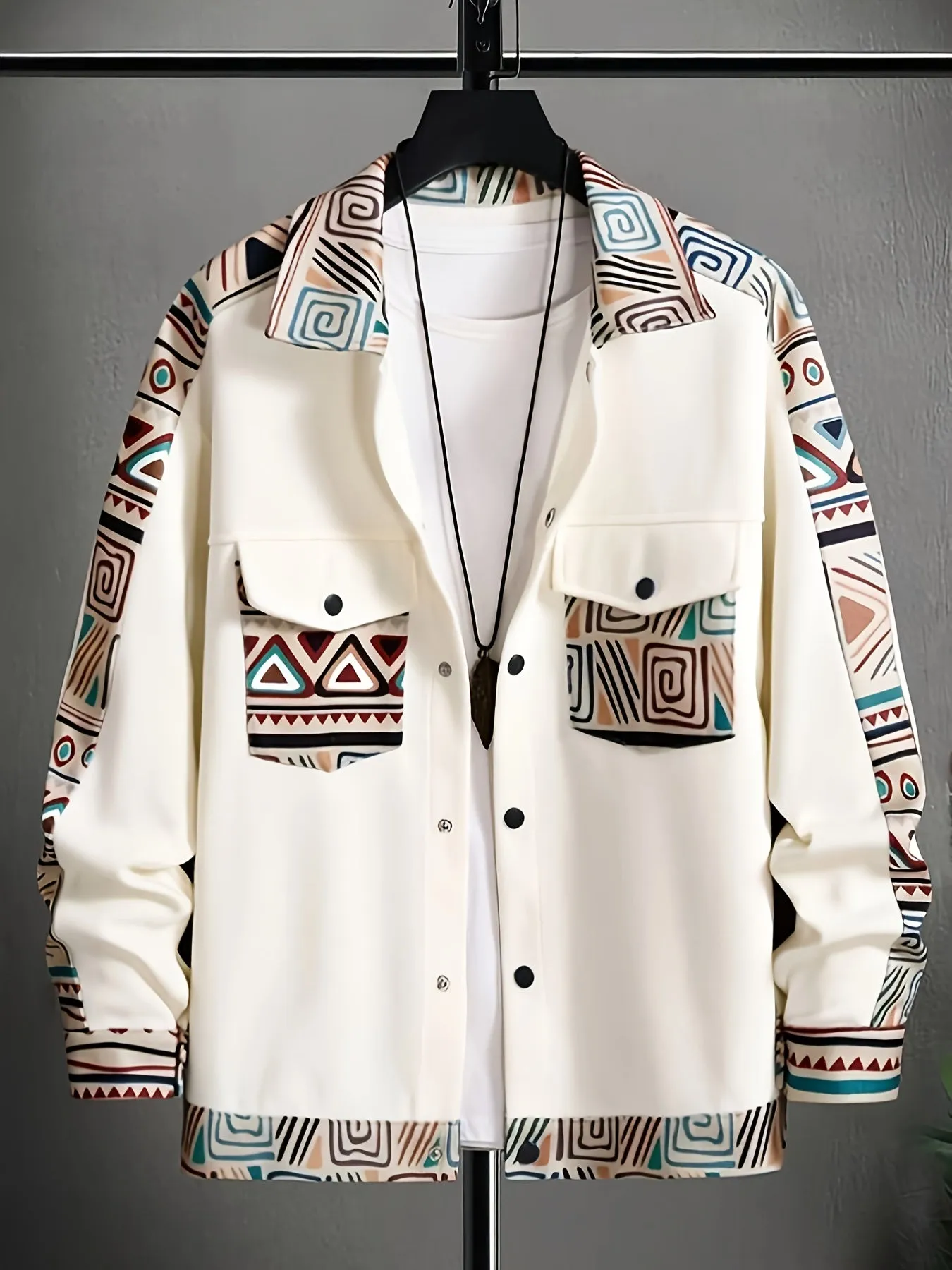 Southwest Color Block Jacket for Men, Perfect for Autumn and Winter.