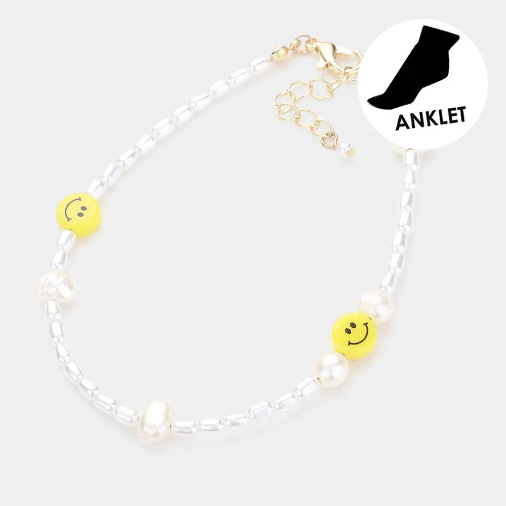 Sparkling Pearl Anklet with Charming Smile Accent - iLLASPARKZ