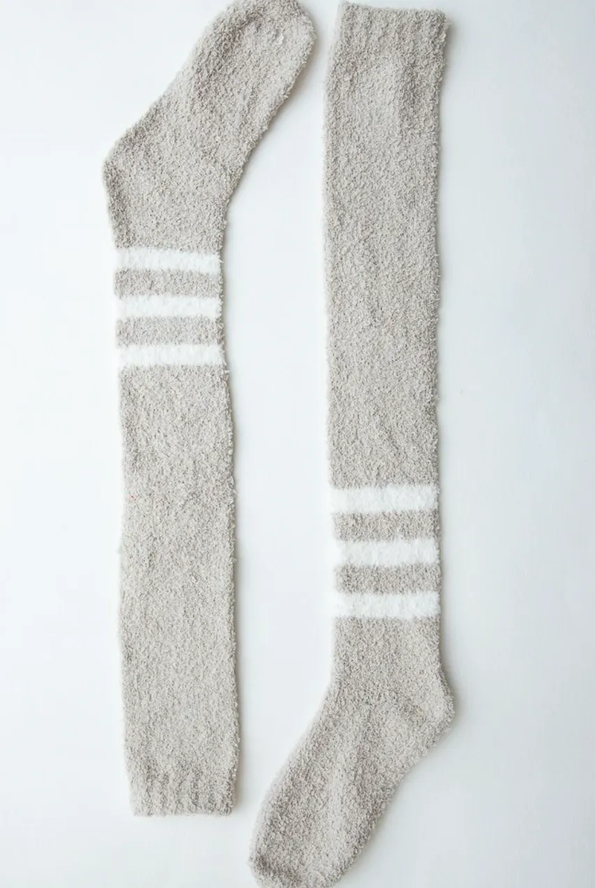 Taupe Varsity Stripe Boucle Knee Socks