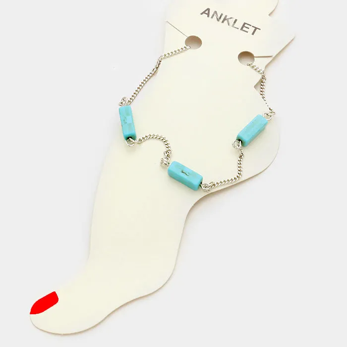 Triple turquoise square bead anklet by iLLASPARKZ