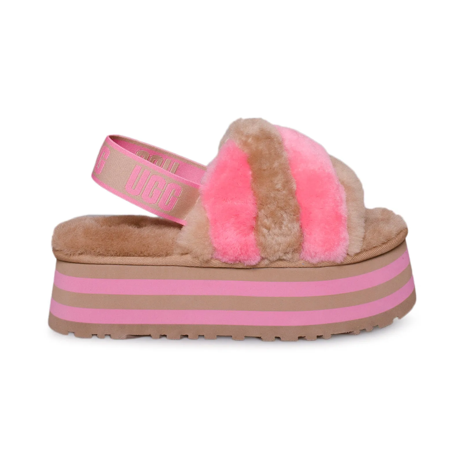 UGG Chestnut Pink Rose Slippers for Women - Disco Stripe Pattern