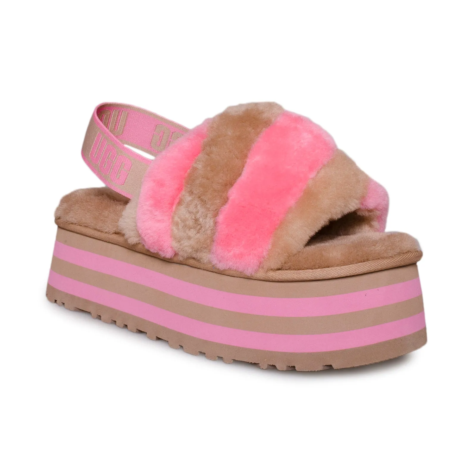 UGG Chestnut Pink Rose Slippers for Women - Disco Stripe Pattern