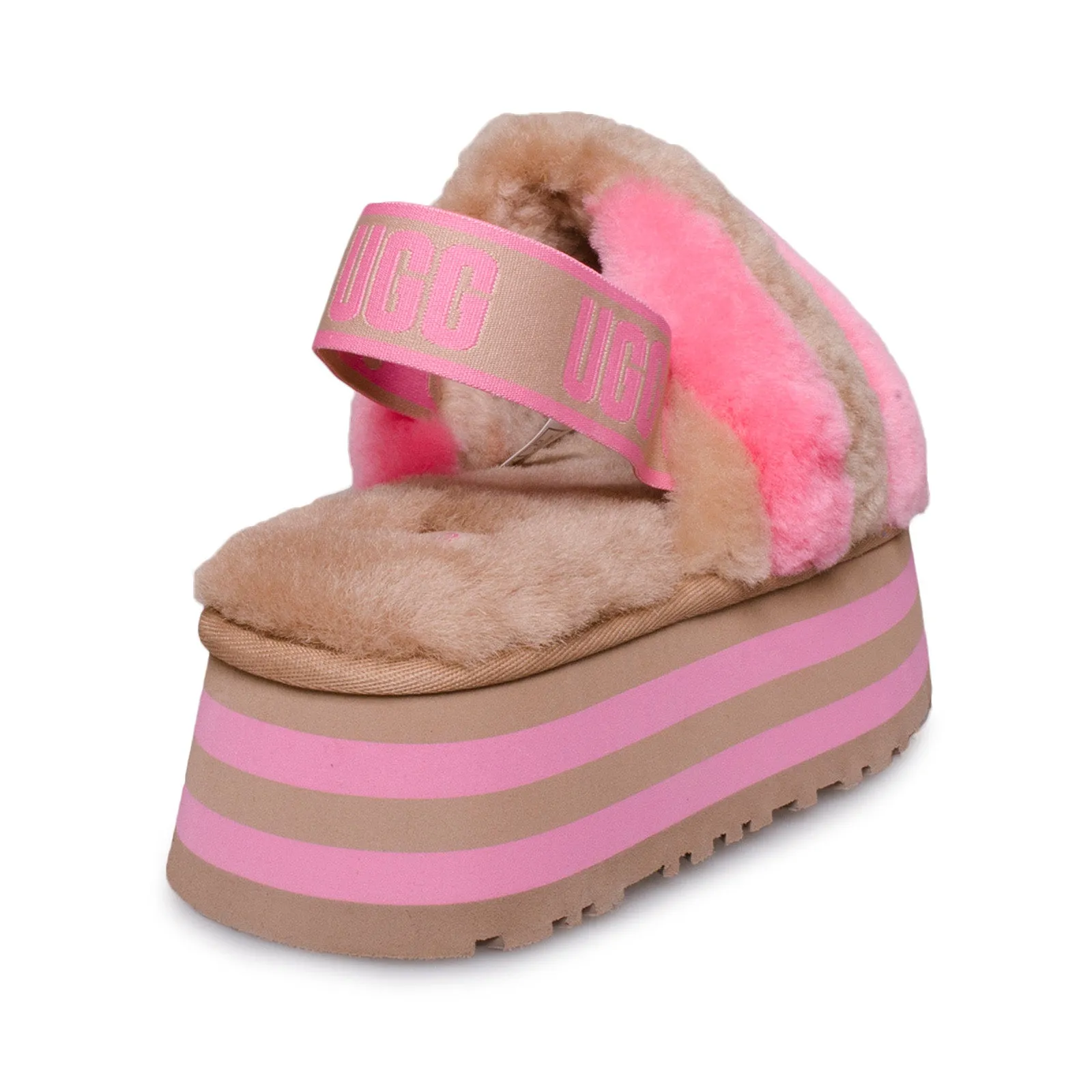 UGG Chestnut Pink Rose Slippers for Women - Disco Stripe Pattern