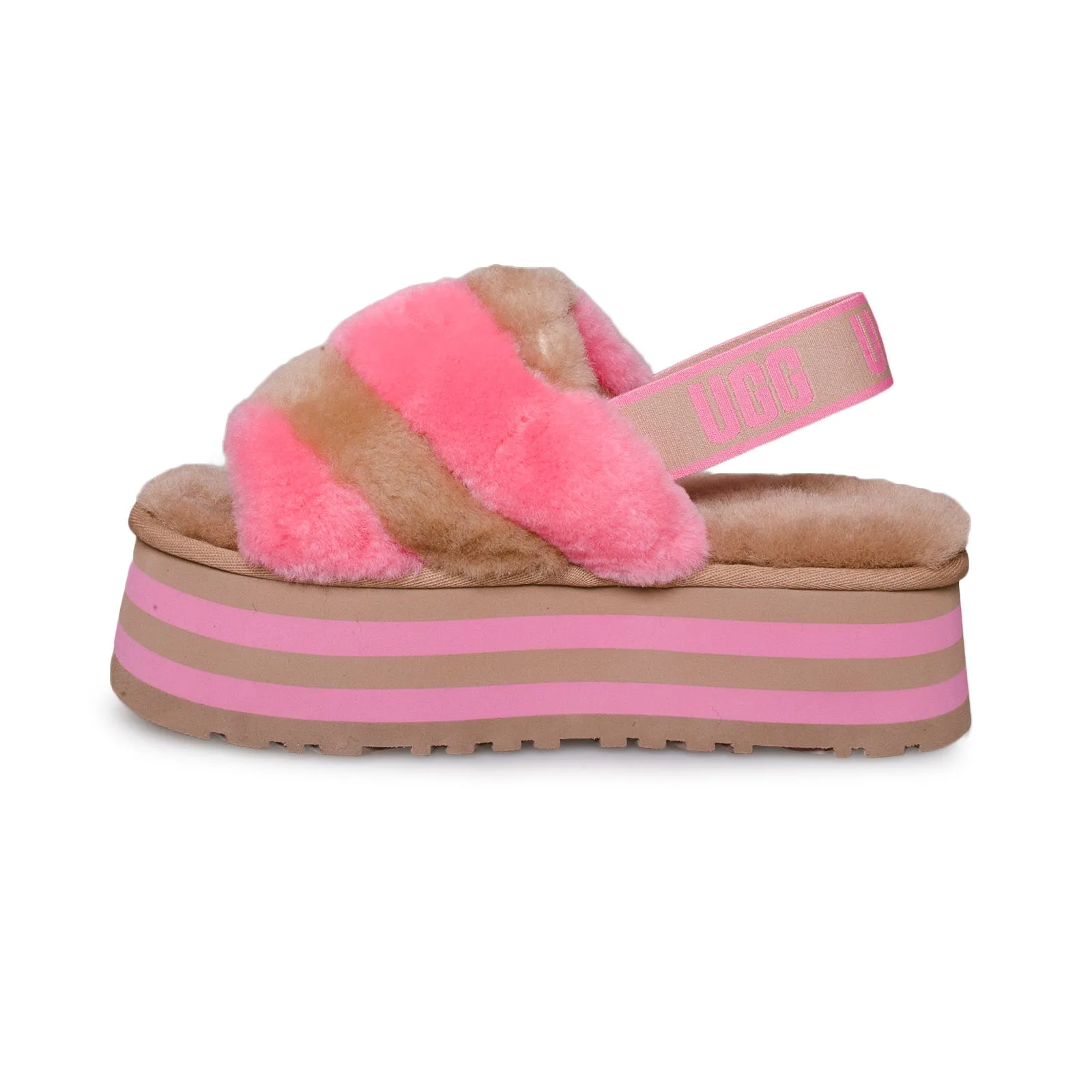 UGG Chestnut Pink Rose Slippers for Women - Disco Stripe Pattern