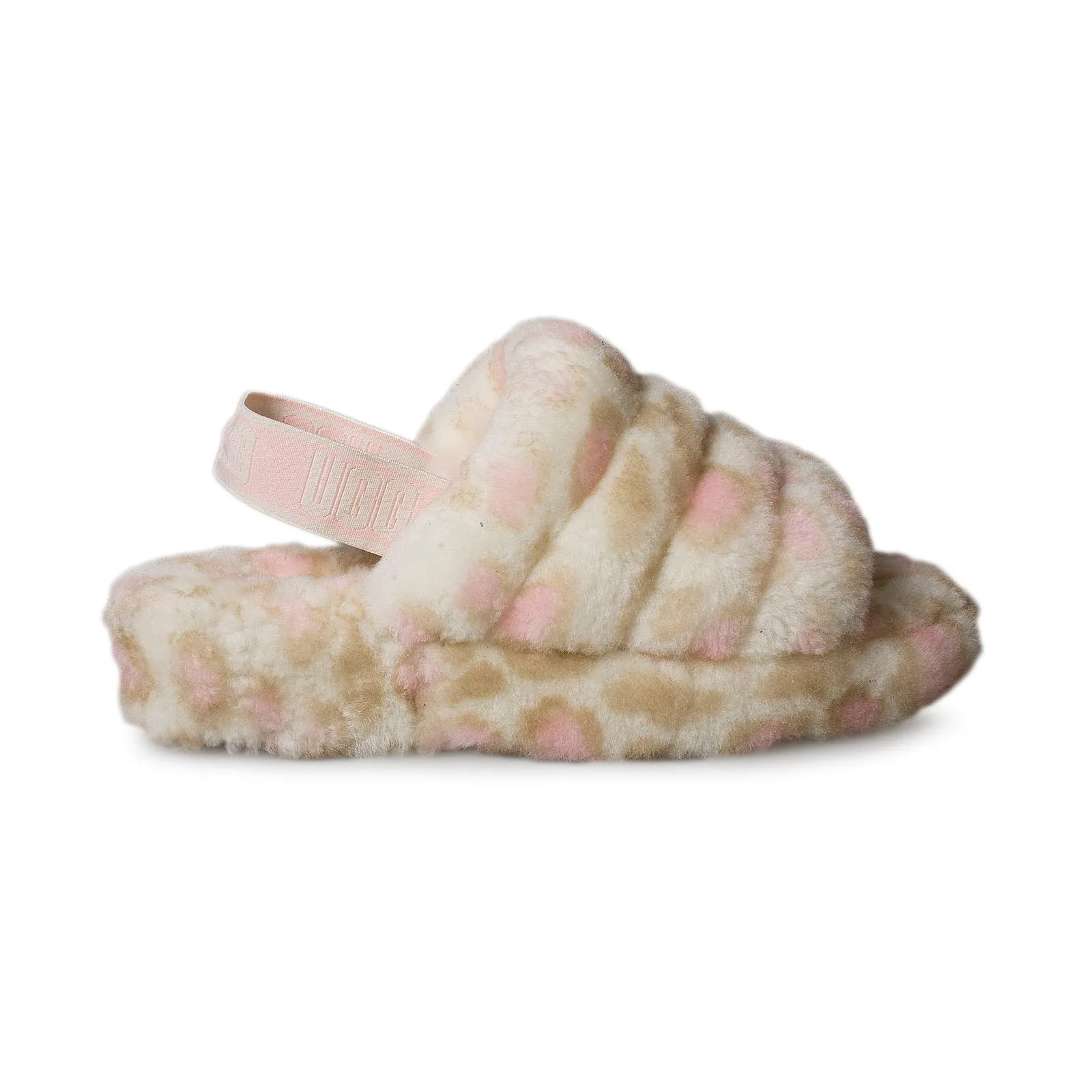 UGG Women's Fluff Yeah Slide Panther Print White Sandals