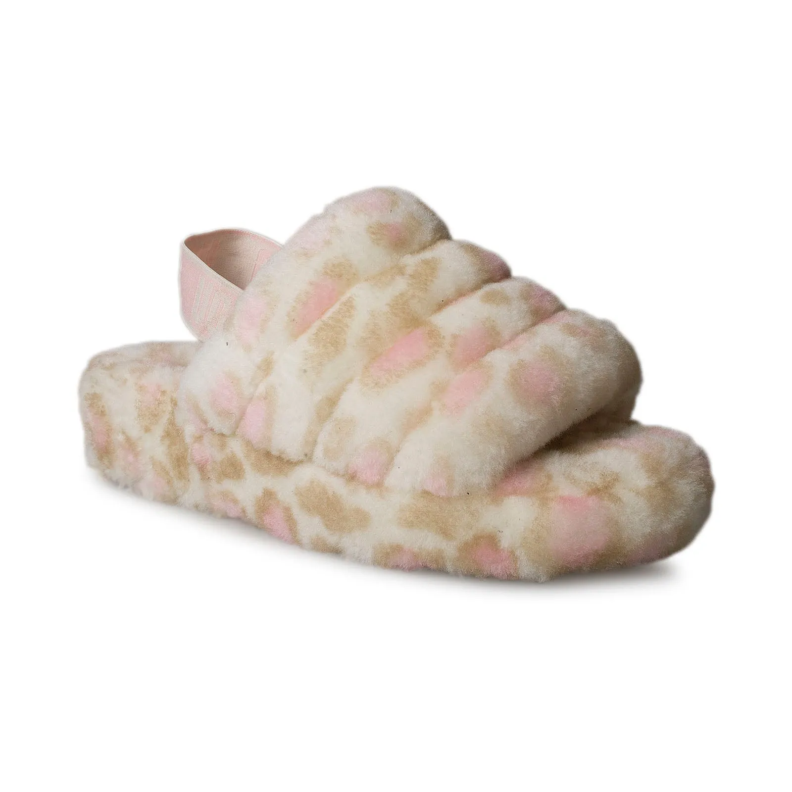 UGG Women's Fluff Yeah Slide Panther Print White Sandals