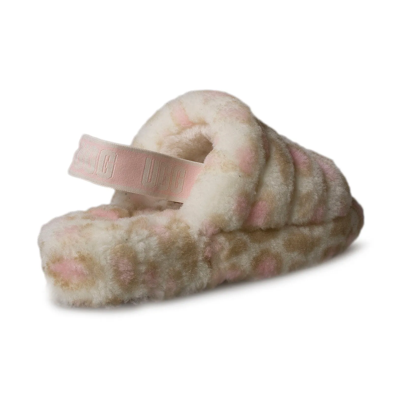 UGG Women's Fluff Yeah Slide Panther Print White Sandals