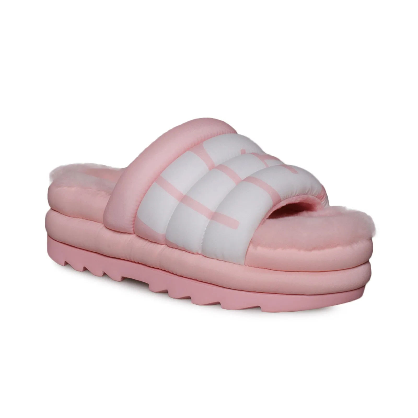 UGG Women's Pink Scallop Slippers Maxi Slide Logo