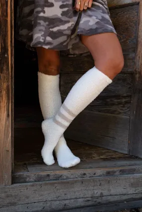 Varsity Stripe Ivory Boucle Knee Socks