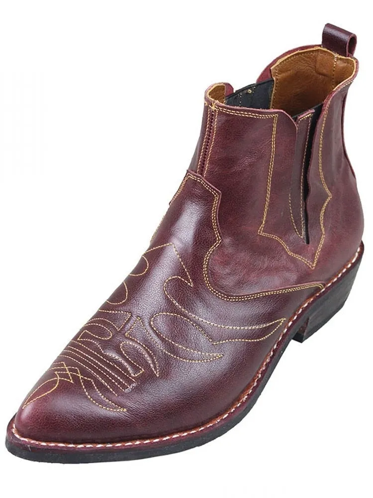 Vintage leather ankle boots for men with block heel, pointed toe, and zipper