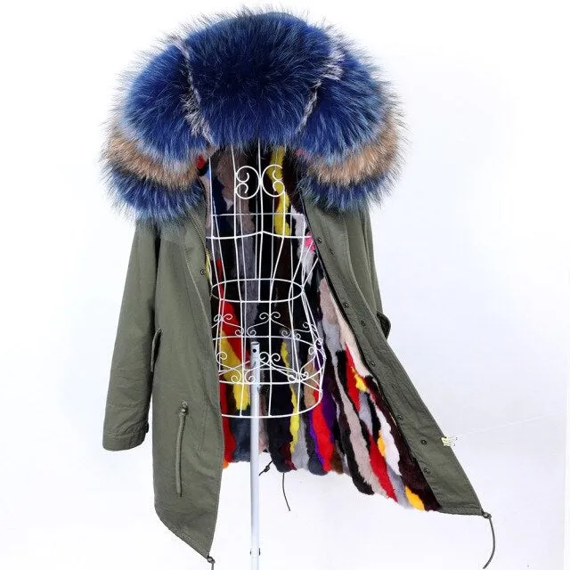 Winter Fur Collar Hooded Jacket Women Removable Fur Lining