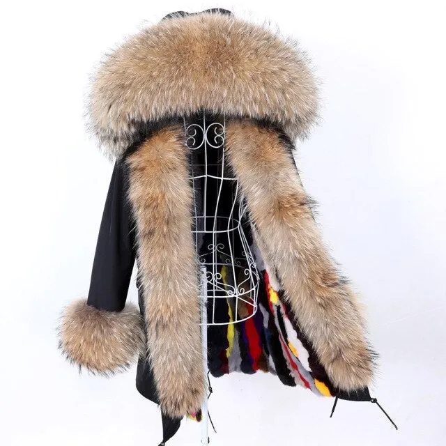 Winter Jacket with Long Sleeves and Removable Fox Fur Lining