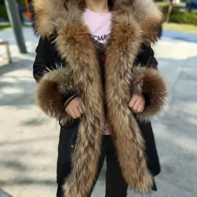 Winter Jacket with Long Sleeves and Removable Fox Fur Lining