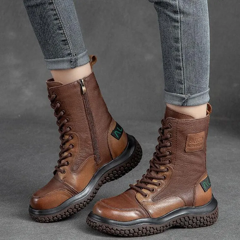 Winter Lace-up Zipper Sports Mid Calf Boots for Women